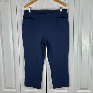 Chico’s Pull on Cropped Career Pants Women’s 14 Blue Side Slit Stretch Corporate